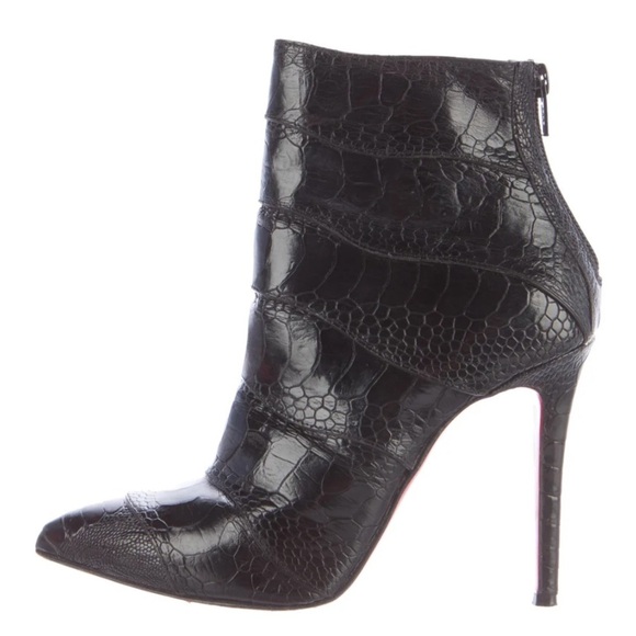 Christian Louboutin Shoes - Christian Louboutin Zermadame 120 Black Ostrich Leather Pointed Toe Ankle Boots